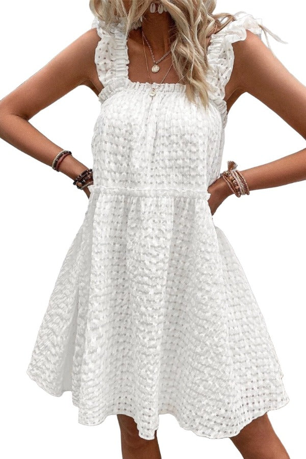 Ruffled Square Neck Wide Strap Dress White / S Trendsi