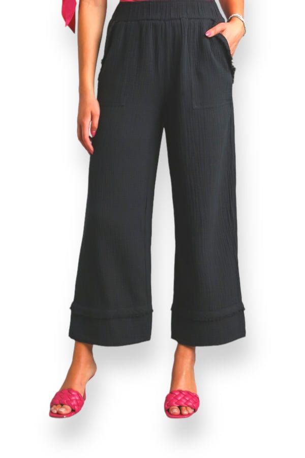 Clothing Umgee Mollie Wide Leg Pant in Black Small Umgee