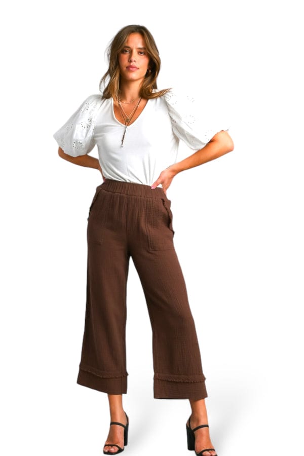 Clothing Umgee Mollie Wide Leg Pant in Brown Umgee
