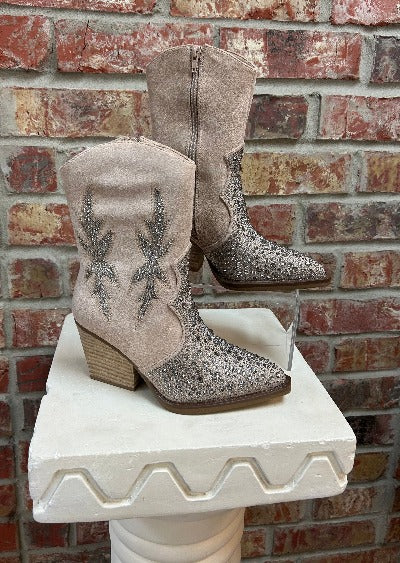 boots Very G Lux Low Sparkle Boot in Taupe Very G Footwear