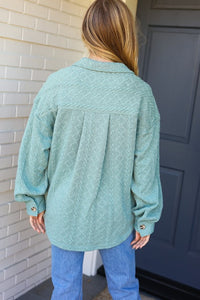 Casual Savvy Sage Cable Knit Button Down Shacket Very J