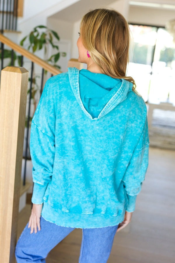 Call On Me Teal French Terry Snap Button Hoodie Zenana