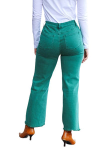 Jeans Can't Lose Dark Green Straight Leg High Waist Ankle Pants Zenana