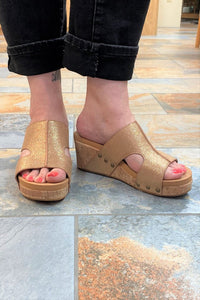 Wedge Sandal Corkys Oasis Wedge Sandal in Rose Gold Corkys Footwear