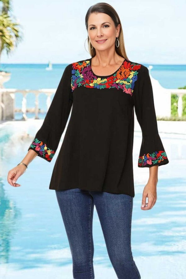 Clothing Parsley and Sage Lola Embroidery Top in Black Parsley & Sage
