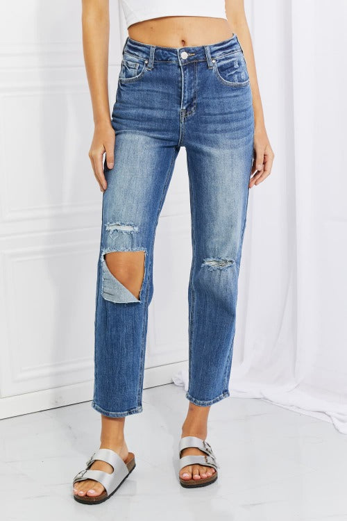 Jeans RISEN Emily High Rise Relaxed Distressed Jeans Dark / 1(25) Trendsi