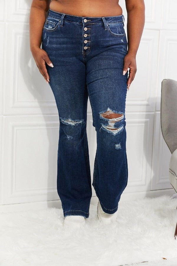 Kancan Full Size Reese Midrise Button Fly Flare Jeans Trendsi